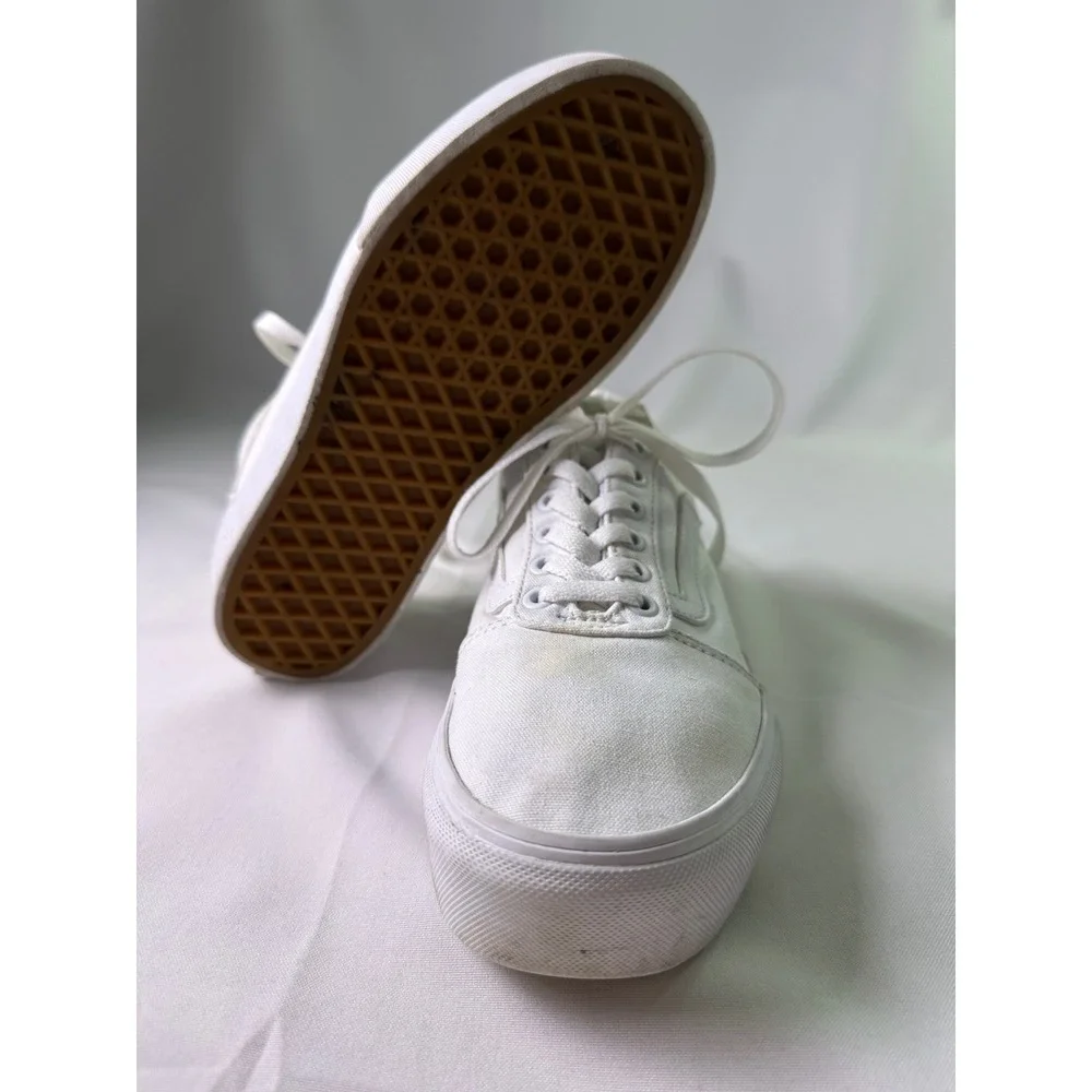 Vans Old Skool Stacked White Platform Shoes Womens Size 7 Chunky Sole Skate‎